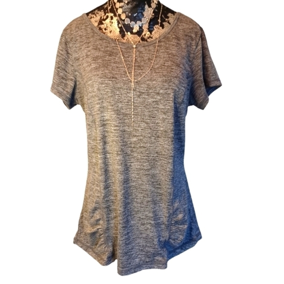 Gaiam Grey Short Sleeved Tshirt with detailed cutout and ruching - Picture 1 of 5